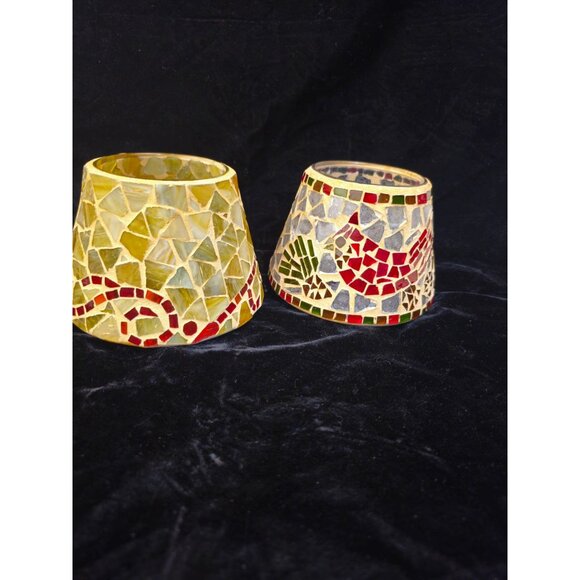 Mosaic Home Interiors Glass Candle Globes With Yellow & Red Tile Designs - Picture 8 of 8